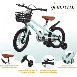 Vélo enfant avec roue auxiliaire - Acier à haute teneur en carbone - Roues 16 pouces - Cyan - 5 à 8 ans - QUIIENCLEEVendu parcdiscount