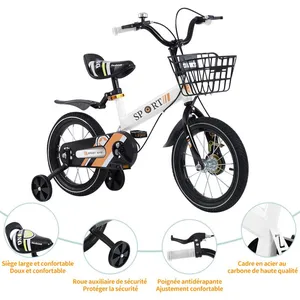 WILLONIN 16'' Blanc Vélo d'enfant de 2 à 8 Ans, Vélo avec Panier, Frei... pas cher