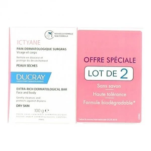 Ducray Ictyane Pain Dermatologique Surgras Lot de 2 x 100g pas cher