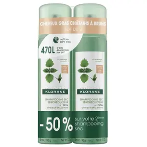 Klorane Ortie Shampoing Sec Sébo-Réducteur Cheveux Bruns Lot de 2 x 150mlVendu parparasanteonline