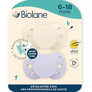 Biolane Sucettes Anatomiques - 0 À 6 Mois Lilas/beige pas cher