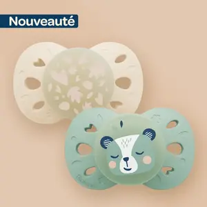 BIOLANE Lot de 2 sucettes nuit anatomiques animaux +18 mois / Vert BSA... pas cher