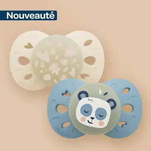 BIOLANE Lot de 2 sucettes nuit anatomiques animaux +18 mois / Bleu BSA... pas cher