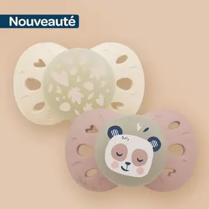 BIOLANE Lot de 2 sucettes nuit anatomiques animaux +18 mois / Rose BSA...
