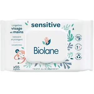 Biolane Bain & Toilette Lingette Sensitive Visage et Mains 55 unités pas cher