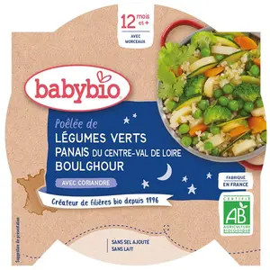 Comparateur de prix : Babybio Repas Soir Assiette Légumes Verts Panais Boulghour +12m Bio 23...