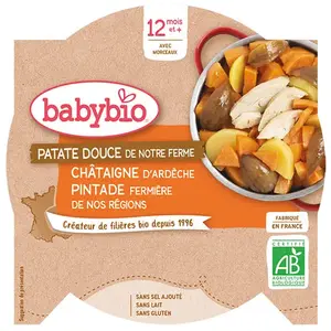 Comparateur de prix : Babybio patate douce de notre ferme châtaigne d'Ardèche pintade 230g