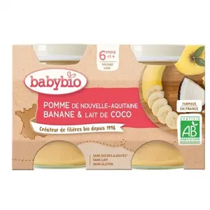 Comparateur de prix : Babybio Fruits Pot Pomme Banane Lait de Coco +6m Bio 2 x 130g