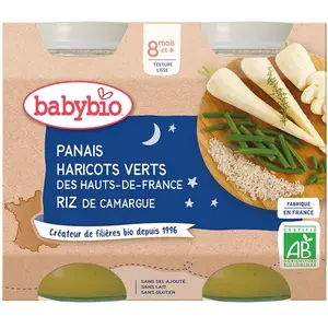 Comparateur de prix : Babybio Petits Pots Bonne Nuit Panais Haricots Verts Riz +8m Bio 2 x 200g