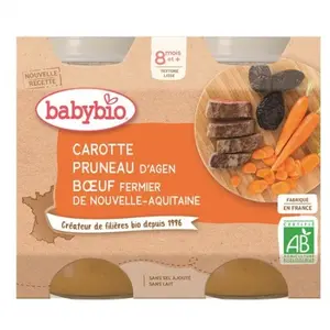Comparateur de prix : Babybio Repas Midi Pot Carotte Pruneau Boeuf +8m Bio 2 x 200g