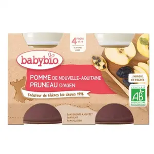 Comparateur de prix : Babybio - Petit Pot Bébé Pomme Pruneau - Bio - 2x130g - Dès 4 mois