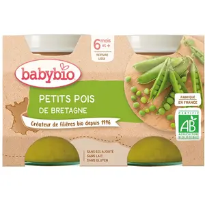 Babybio Légumes Pot Petits Pois +6m Bio 2 x 130g pas cher