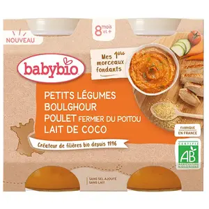 Comparateur de prix : BabyBio Petit Legumes Boulghour Poulet Coco 8M+ Bio 2x200g