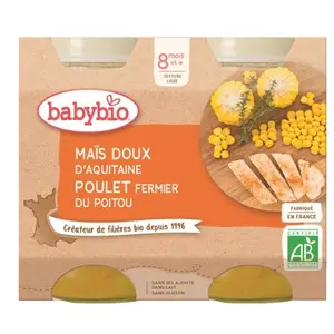 Comparateur de prix : Babybio Repas Midi Pot Maïs Doux Poulet +8m Bio 2 x 200g