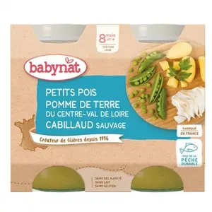Comparateur de prix : Babybio petits pois pomme de terre cabillaud sauvage dès 8 mois 2x200g