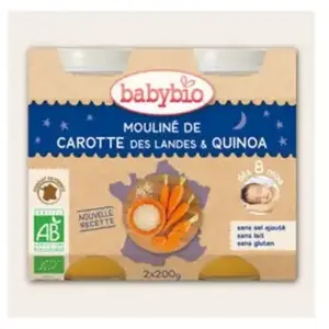 Comparateur de prix : Babybio Repas Soir Pot Mouliné Carotte Quinoa +8m Bio 2 x 200g