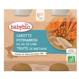 Comparateur de prix : Babybio Repas Midi Pot Carotte Potimarron Truite +8m Bio 2 x 200g