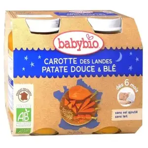 Comparateur de prix : Babybio Repas Soir Pot Carotte Patate Douce Blé +6m Bio 2 x 200g