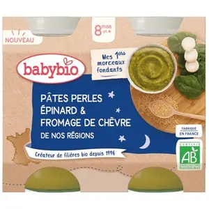 Comparateur de prix : BabyBio Pâte Perles Épinard Fromage De Chèvre 8M+ Bio 2x200g