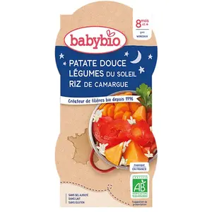 Comparateur de prix : Babybio Repas Soir Bol Patate Douce Légumes Riz +8m Bio 2 x 200g