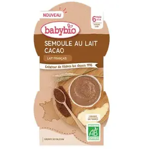 Comparateur de prix : BABYBIO Desserts lactés - Semoule au lait cacao Bio +8 mois 2x 100g