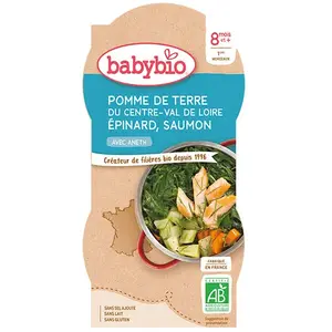 Comparateur de prix : Babybio Repas Midi Bol Pomme de Terre Epinard Saumon +8m Bio 2 x 200g
