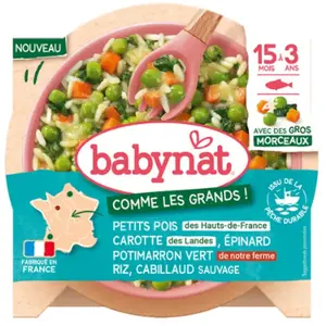 Comparateur de prix : Babybio Babynat Petits Pois Pomme de Terre Cabillaud Sauvage