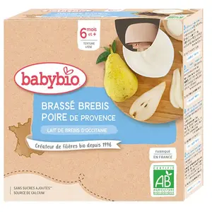 Comparateur de prix : Babybio - Gourde Brassé Brebis Poire - Bio - 4x85g - Dès 6 mois
