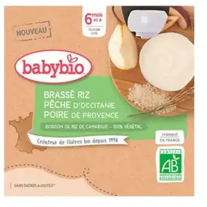 Comparateur de prix : Babybio - Gourde Brassé Riz Pêche Poire - Bio - 4x85g - Dès 6 mois