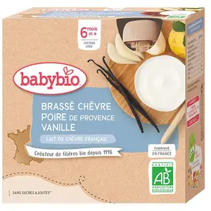 Comparateur de prix : BABYBIO Desserts lactés - Brassé chèvre poire vanille bio +6mois 4x85g