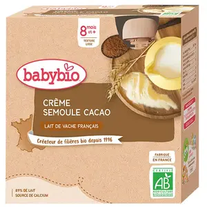 Comparateur de prix : Babybio - Gourde Crème Semoule Cacao - Bio - 4x85g - Dès 8 mois