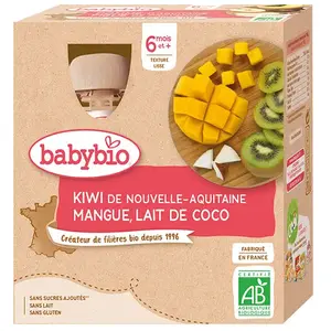 Comparateur de prix : Babybio - Gourde Kiwi Mangue Coco - Bio - 4x90g - Dès 6 mois