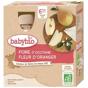 Comparateur de prix : Babybio Gourdes Poire Fleur d'Oranger +6m Bio 4 x 90g