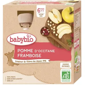 Comparateur de prix : Babybio Fruits Gourde Pomme Framboise +6m Bio 4 x 90g