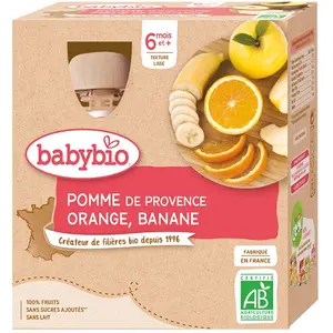 Comparateur de prix : Babybio Gourdes Pomme Orange Banane +6m Bio 4 x 90g