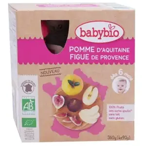Comparateur de prix : Babybio Fruits Gourde Pomme Figue +6m Bio 4 x 90g