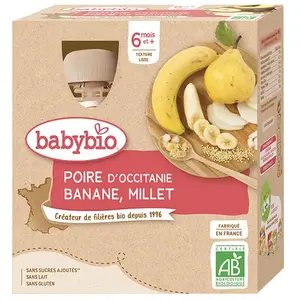 Comparateur de prix : Babybio Fruits Gourde Poire Banane Millet +6m Bio 4 x 90g