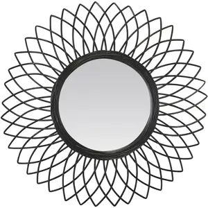EMDE Miroir fleur en rotin noir 61cm pas cher