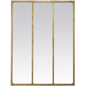 EDME Lacroix Miroir 3 bandes style industriel effet mat doré L.90 x H.120 x ep.5 cm