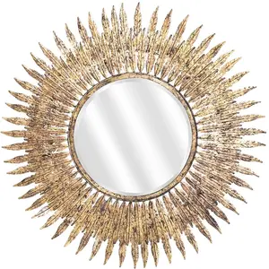 EMDE Miroir soleil doré verre et feuilles or pas cher
