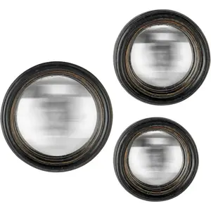 EMDE Lot de 3 miroirs ronds convexes patinés noir 9, 11 et 13 cm