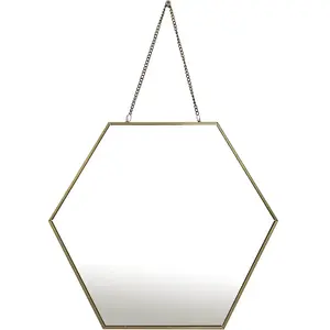 EMDE Miroir hexagonal avec chaînette en métal doré 30x26cm pas cher