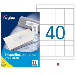 Comparateur de prix : 4000 Etiquettes Blanches - A4 - 48,5X25,4Mm - Multi-Usage - Agipa 118991
