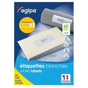Comparateur de prix : 1600 Étiquettes Blanches - A4 - 99,1X33,9Mm - Multi-Usage - Agipa 118985