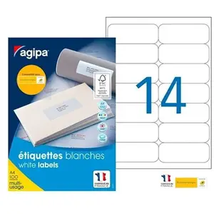 Comparateur de prix : 1400 Etiquettes Blanches - A4 - 99,1X38,1Mm - Agipa 118986