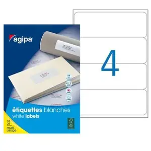 Agipa 118804 100 Etiquettes Multi Usage, Arrondis, 190mm x 60mm, Blanc pas cher