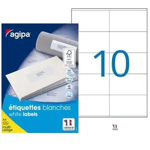 Comparateur de prix : 1000 Étiquettes Blanches - A4 - 105X57Mm - Agipa 119013