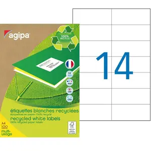 Comparateur de prix : Agipa Boite de 1400 étiquettes blanches pour imprimante jet d'encre/ laser/copieur 100% recyclées 105x42.4mm