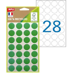 Comparateur de prix : Pastilles adhésives recyclées Apli - diam.15 mm Vert - Pochette de 168