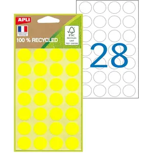 Pastilles adhésives recyclées Apli - diam.8 mm Jaune - Pochette de 168 pas cher